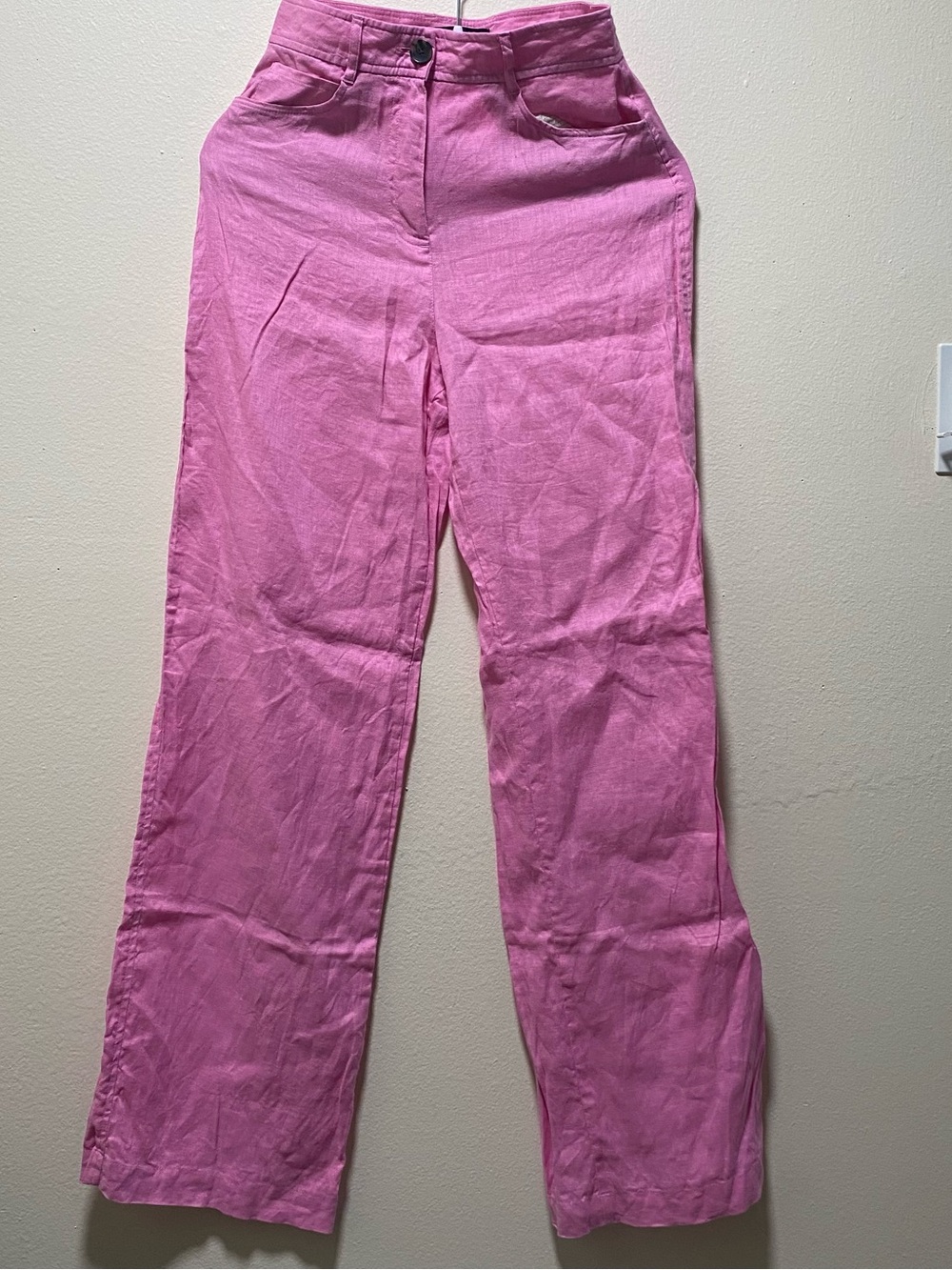 Zara Pink Linen Wide Leg High Waist Pants Womens Size XS Made in Spain
